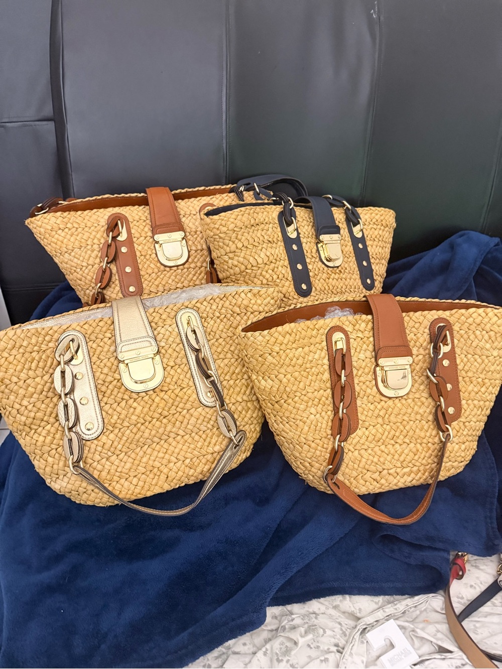 Michael Kors Woven Straw Tote with Leather Trim in Natural and Brown